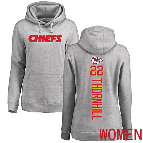 Women Football Kansas City Chiefs #22 Thornhill Juan Ash Backer Pullover Hoodie->nfl t-shirts->Sports Accessory